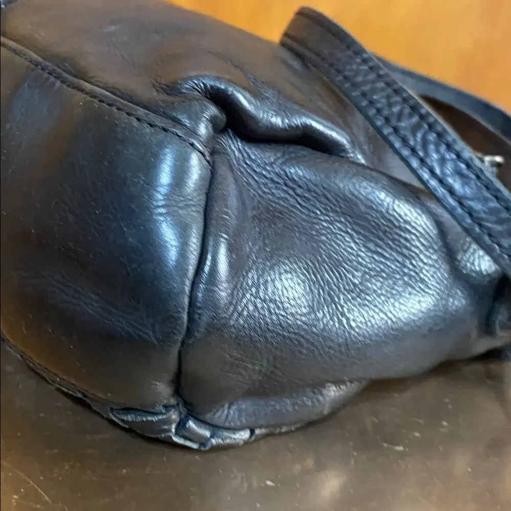 Rugged Hide Australia 100% Black Leather Bag Woven 11”x6”x4” w/ 16” Drop